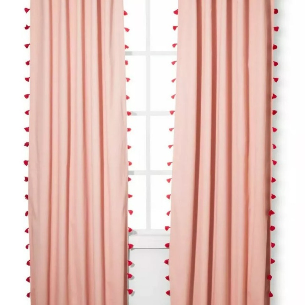 Pillowfort Curtains Pair Pink With Tassels 95” x 42” Light Blocking New